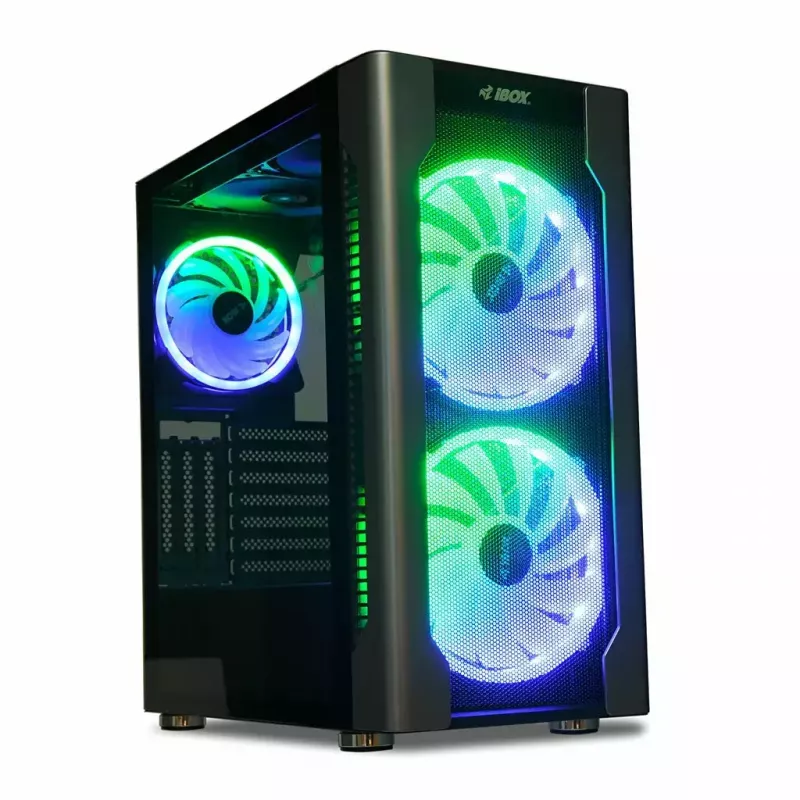 Obudowa PC IBOX Chiron ZH68 Gaming, ATX Midi-Tower, obsługa EATX, czarna, okno boczne, podświetlenie