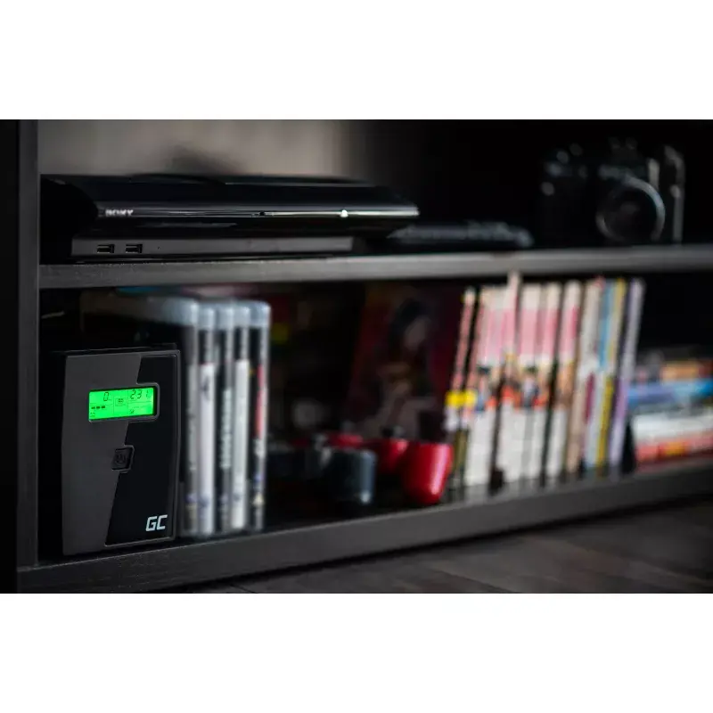 Zasilacz bezprzerwowy zielony Cell UPS08 — Line-Interactive 700 W / 230 V, 4× gniazda IEC, USB, RJ-45, akumulator 12 V 7 Ah, wieża, czarny