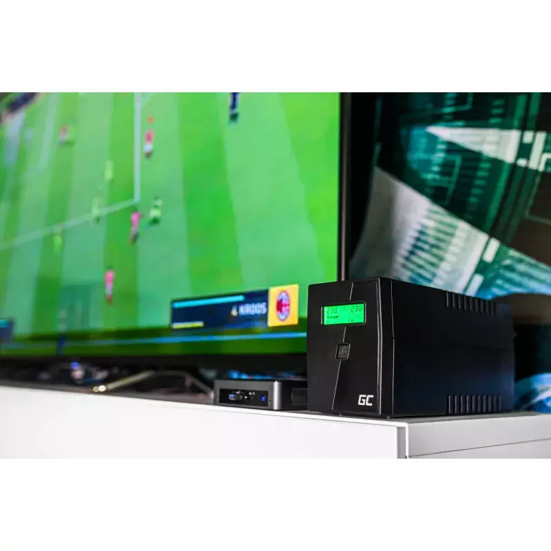 Zasilacz bezprzerwowy zielony Cell UPS08 — Line-Interactive 700 W / 230 V, 4× gniazda IEC, USB, RJ-45, akumulator 12 V 7 Ah, wieża, czarny