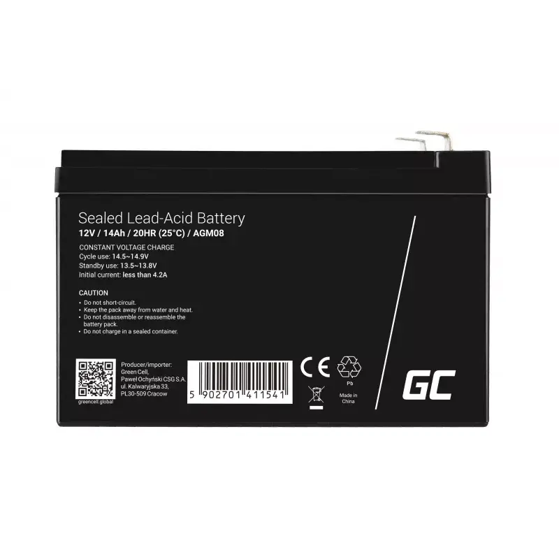 Akumulator AGM bezobsługowy kwasowo-ołowiowy zielony Cell AGM08 12 V 14000 mAh, 98×151×95 mm, 3,45 kg