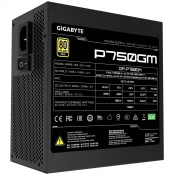 Gigabyte P750GM Zasilacz 750 W Sprawność 80 PLUS GOLD, PFC Aktywny, MTBF 100000 godzin