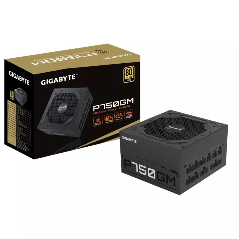 Gigabyte P750GM Zasilacz 750 W Sprawność 80 PLUS GOLD, PFC Aktywny, MTBF 100000 godzin