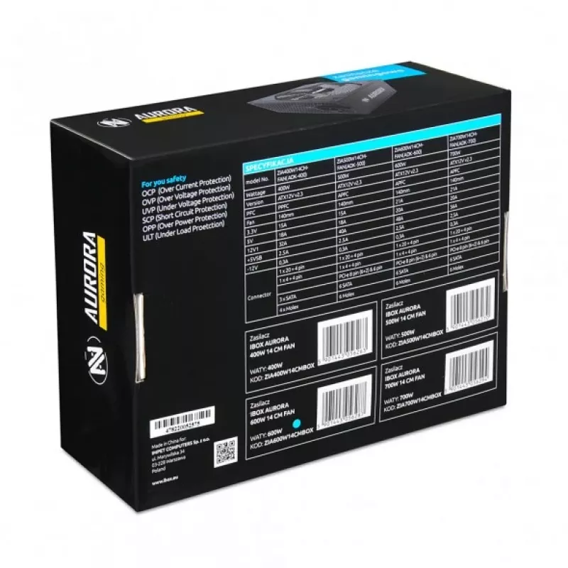Zasilacz IBOX iBox Aurora 500 W 20+4 pin ATX, wentylator 140 mm, biały