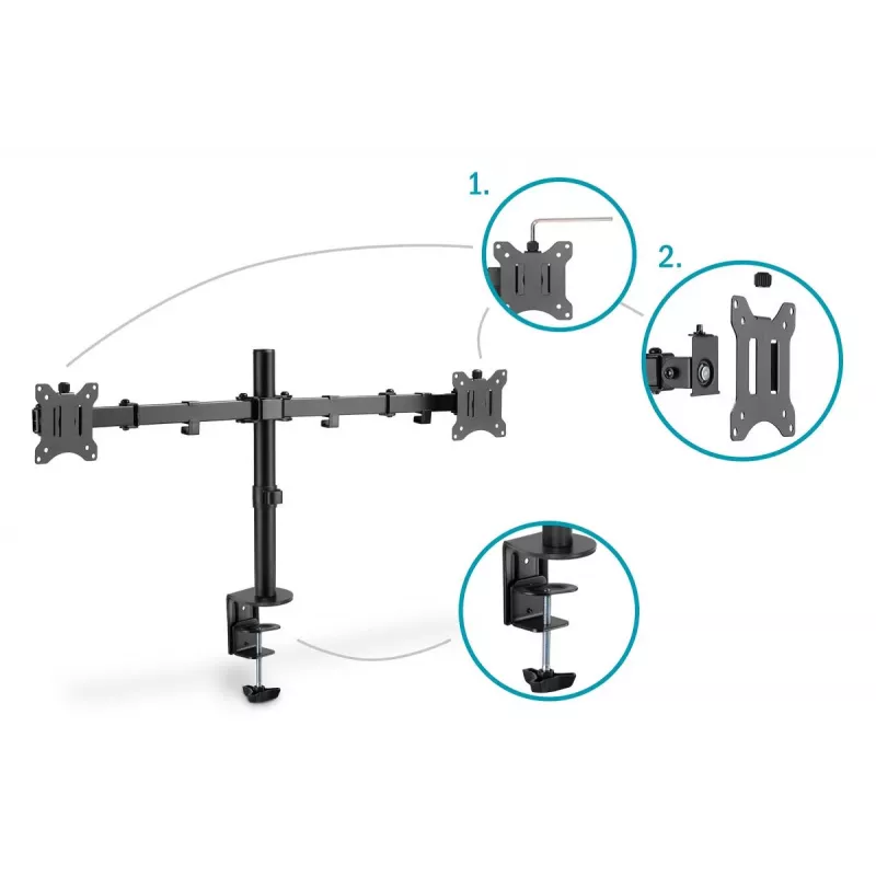 DIGITUS Univer.dual Monitor Clamp Mount 17-32in 2x 8kg (max.) Czarny