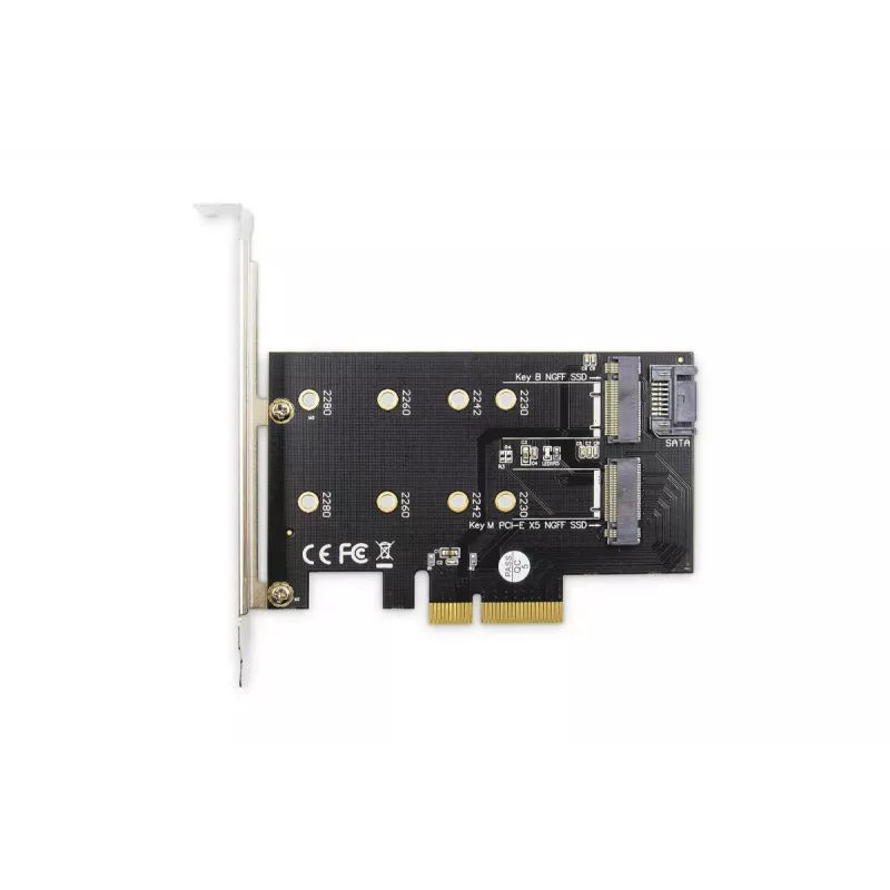 Karta dodatkowa DIGITUS M.2 NGFF/NVMe SSD na PCIe, obsługuje klucze B, M i B+M, rozmiary 80, 60, 42 i 30 mm