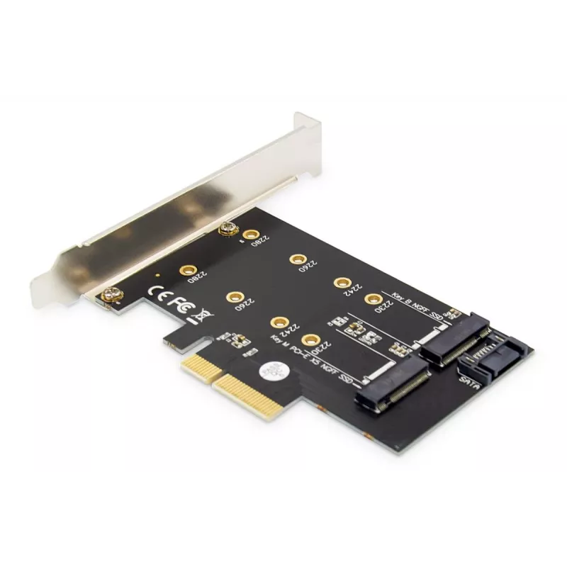 Karta dodatkowa DIGITUS M.2 NGFF/NVMe SSD na PCIe, obsługuje klucze B, M i B+M, rozmiary 80, 60, 42 i 30 mm