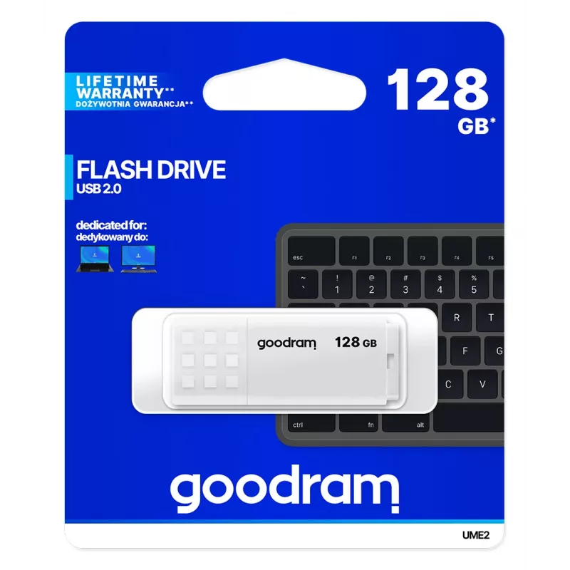 Pamięć USB GOODRAM UME2 128 GB USB 2.0 Typ-A, biała, odczyt 20 MB/s, zapis 5 MB/s
