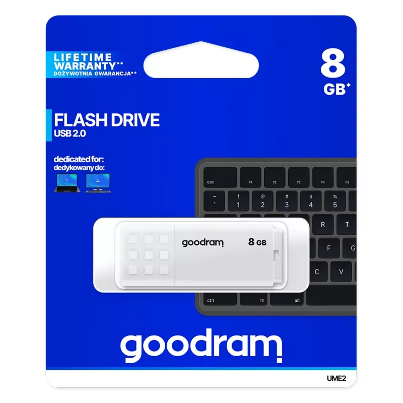 Pamięć USB GOODRAM UME2 8 GB USB 2.0 Typ-A, biała, odczyt 20 MB/s, zapis 5 MB/s