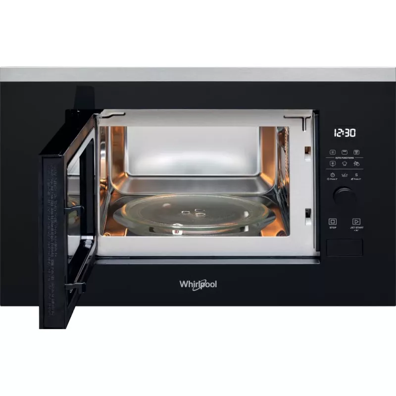Kuchenka mikrofalowa z grillem do zabudowy WHIRLPOOL WMF201G, 800 W, 20 l, stal nierdzewna/czarny