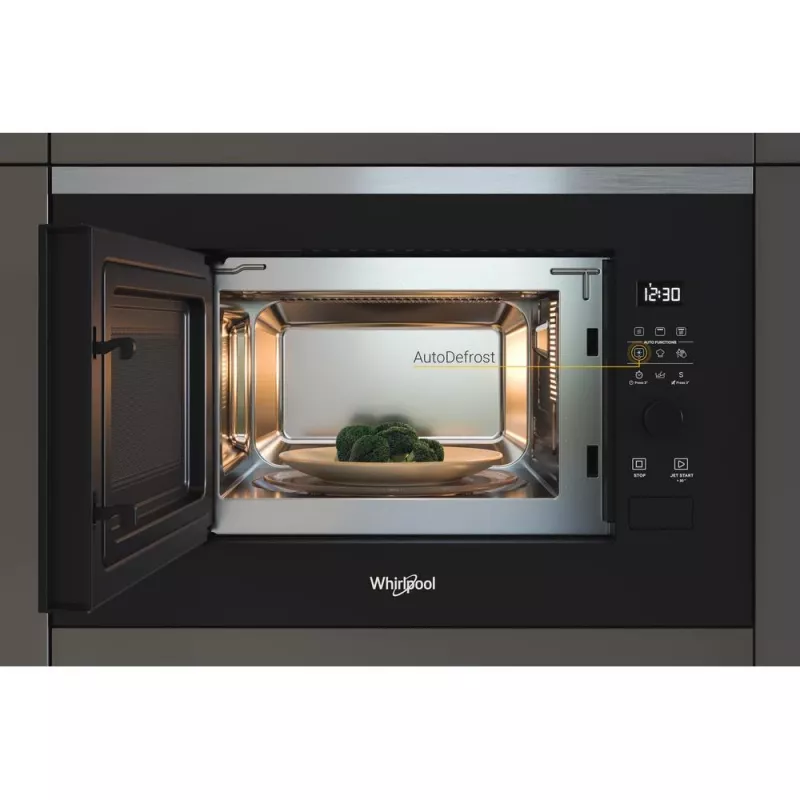 Kuchenka mikrofalowa z grillem do zabudowy WHIRLPOOL WMF201G, 800 W, 20 l, stal nierdzewna/czarny