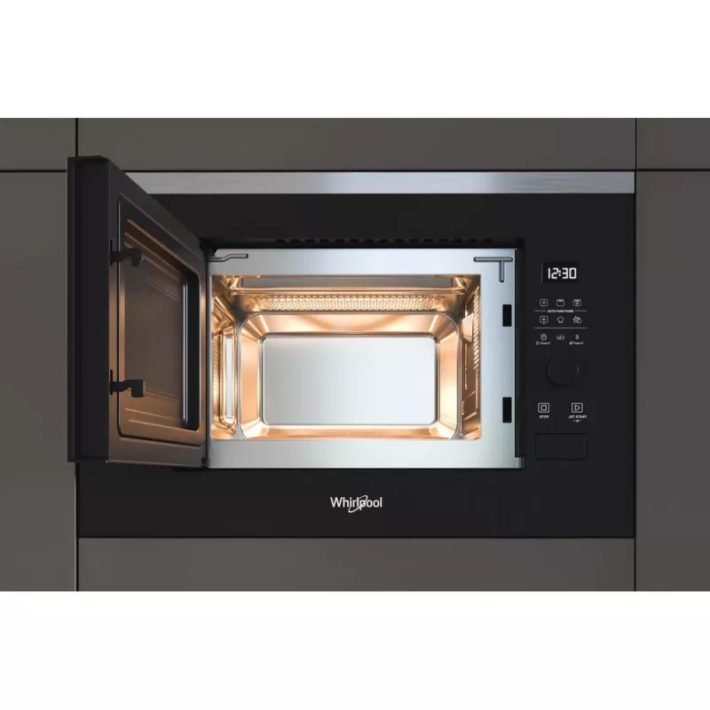 Kuchenka mikrofalowa z grillem do zabudowy WHIRLPOOL WMF201G, 800 W, 20 l, stal nierdzewna/czarny