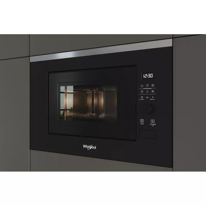 Kuchenka mikrofalowa z grillem do zabudowy WHIRLPOOL WMF201G, 800 W, 20 l, stal nierdzewna/czarny