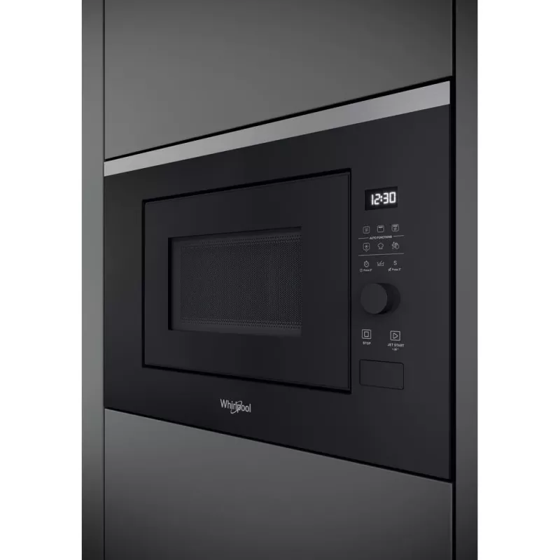 Kuchenka mikrofalowa z grillem do zabudowy WHIRLPOOL WMF201G, 800 W, 20 l, stal nierdzewna/czarny