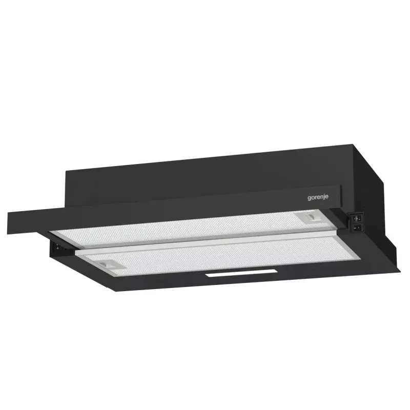 Okap kuchenny Gorenje TH60E3B, półwbudowany (wysuwany), czarny, 350 m³/h