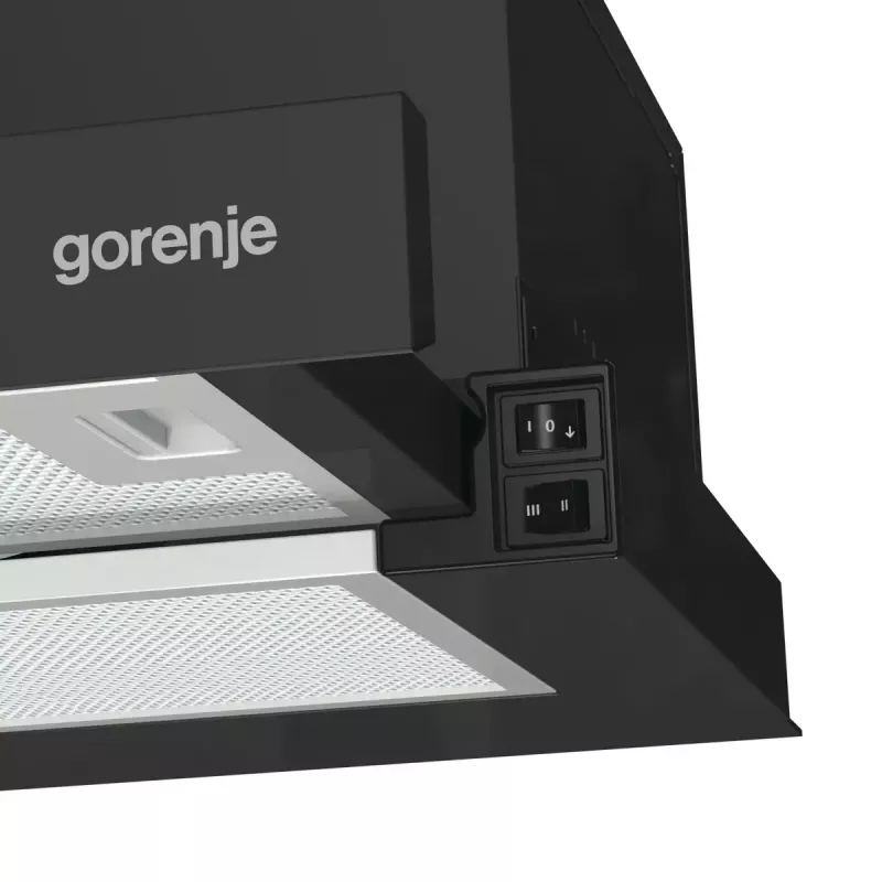Okap kuchenny Gorenje TH60E3B, półwbudowany (wysuwany), czarny, 350 m³/h