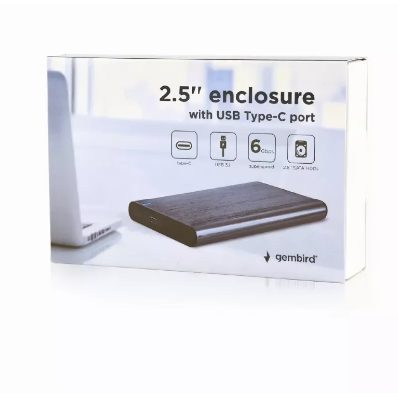 Obudowa GEMBIRD USB 3.1 na dysk 2,5 inch SATA HDD z portem Type-C, szczotkowane aluminium - szary