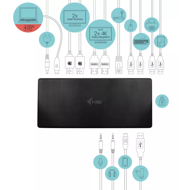 Stacja dokująca i-tec USB-C Quattro Display z Power Delivery 85 W