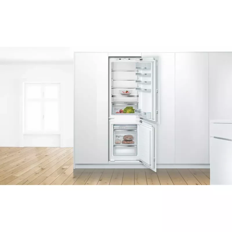 Wbudowana lodówko-zamrażarka Bosch Serie 6 KIS86AFE0, 266 L pojemności całkowitej, 192 L chłodziarka, 74 L zamrażarka dolna, sterowanie dotykowe, drzwi odwracalne
