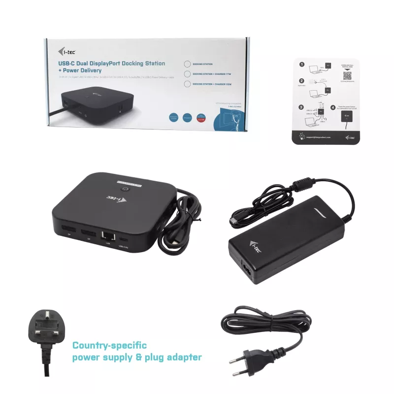 i-tec USB-C Dual Display Docking Station z Power Delivery 100 W + uniwersalna ładowarka 100 W