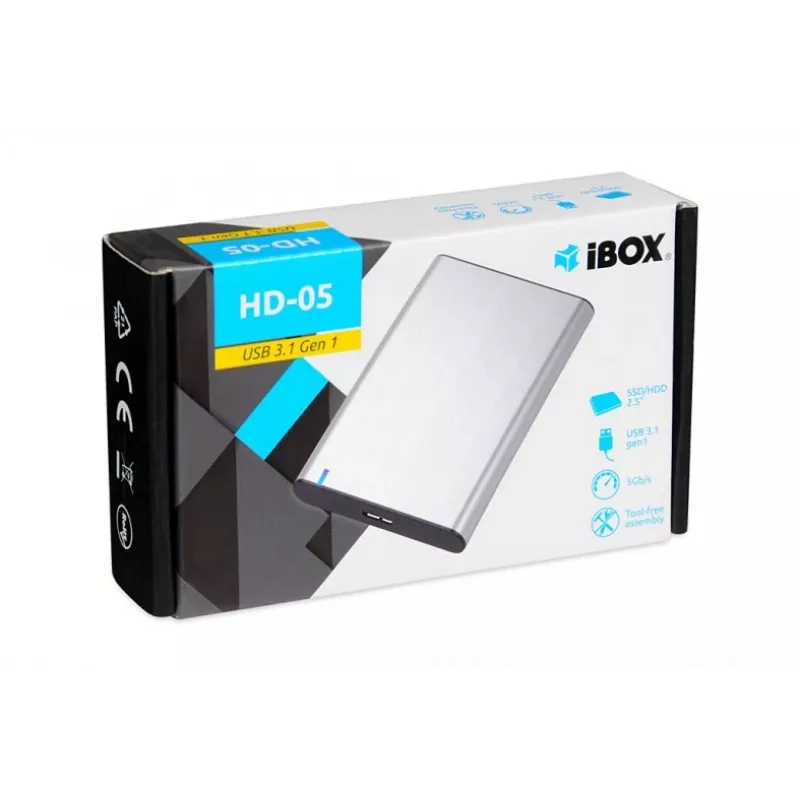 Obudowa HDD/SSD IBOX HD-05 — 2,5 cala SATA III, USB 3.2 Gen 1 (5 Gbit/s), Micro-USB B, do 10 TB, szary