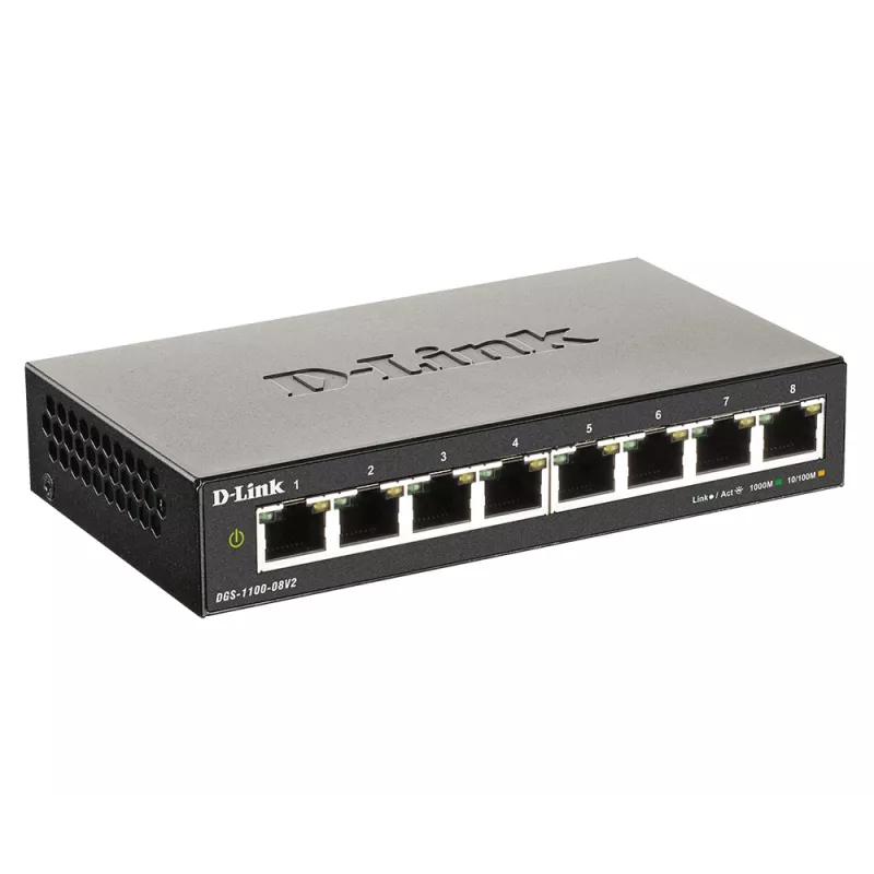 D-Link DGS-1100-08V2 Zarządzany przełącznik L2 Gigabit Ethernet (10/100/1000) Czarny