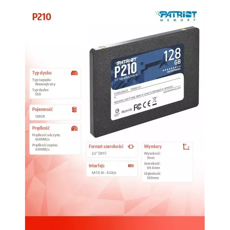 Patriot Memory P210 2.5 cala 128GB Serial ATA III 450/350 MB/s