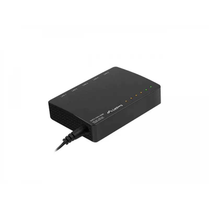 Niezarządzalny przełącznik sieciowy LANBERG DSP3-1005-60W, 5x Gigabit RJ-45, 4x PoE+ (60 W łącznie), przełączanie 10 Gbit/s