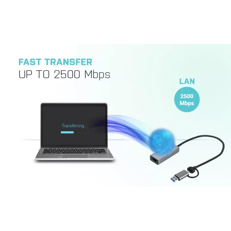 Adapter “i-tec Metal USB-C/USB-A 2.5Gbps Ethernet”, przewodowy, USB Type-A/USB Type-C, Ethernet, 2500 Mbit/s, szary