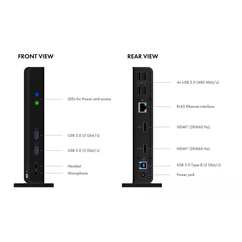 ICY BOX IB-DK2251AC Przewodowy USB 3.2 Gen 2 (3.1 Gen 2) Type-A Czarny