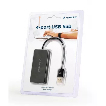 Koncentrator USB Gembird UHB-U2P4-04 — 4-portowy USB 2.0, plug-and-play, czarny, 480 Mbit/s