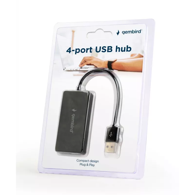 Koncentrator USB Gembird UHB-U2P4-04 — 4-portowy USB 2.0, plug-and-play, czarny, 480 Mbit/s