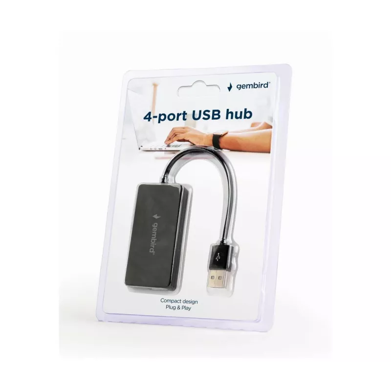 Koncentrator USB Gembird UHB-U2P4-04 — 4-portowy USB 2.0, plug-and-play, czarny, 480 Mbit/s