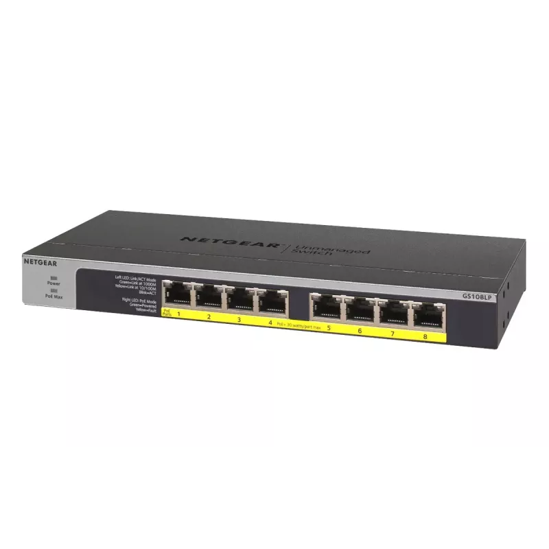 NETGEAR GS108LP Niezarządzalny Gigabit Ethernet (10/100/1000) Power over Ethernet (PoE) 1U Czarny, Szary