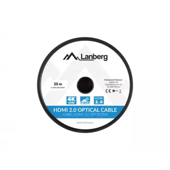 Kabel HDMI LANBERG CA-HDMI-20FB-0200-BK 20 m, HDMI 2.0, Typ A męski–męski, 18 Gbit/s, 4K@60Hz (3840×2160), HDR, ARC, Ethernet