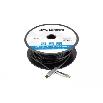 Kabel HDMI LANBERG CA-HDMI-20FB-0300-BK — 30 m, wtyk HDMI typu A męski do męskiego, HDMI 2.0, 18 Gbit/s, 4K@144 Hz, HDR, ARC, Ethernet, czarny