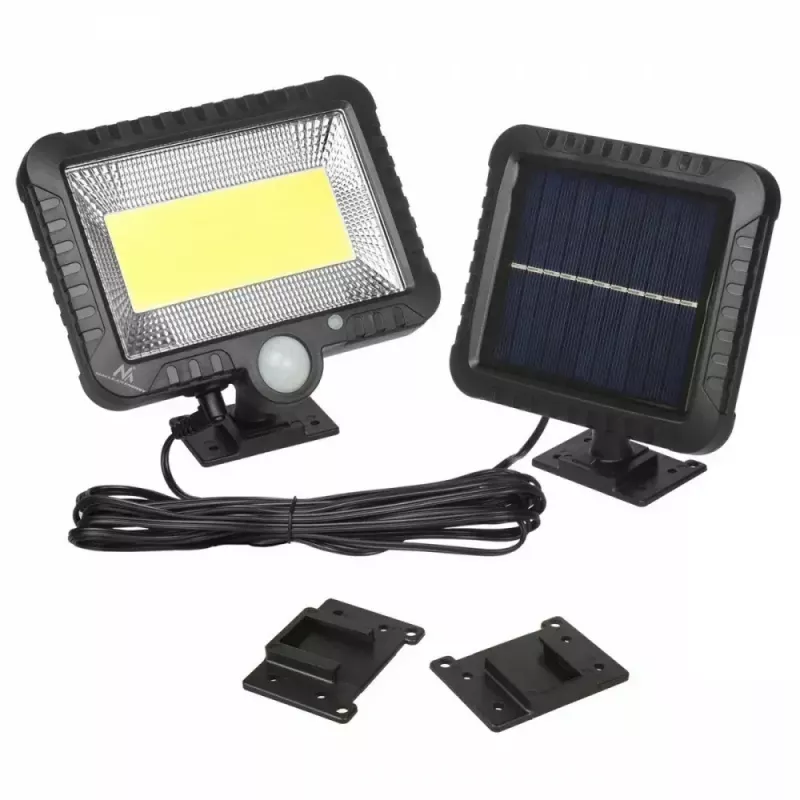 Zewnętrzny solarny naświetlacz LED MACLEAN MCE438, 5W, 400 lm, IP44, Li-Ion 5,2V, montaż naścienny, światło białe, czarny