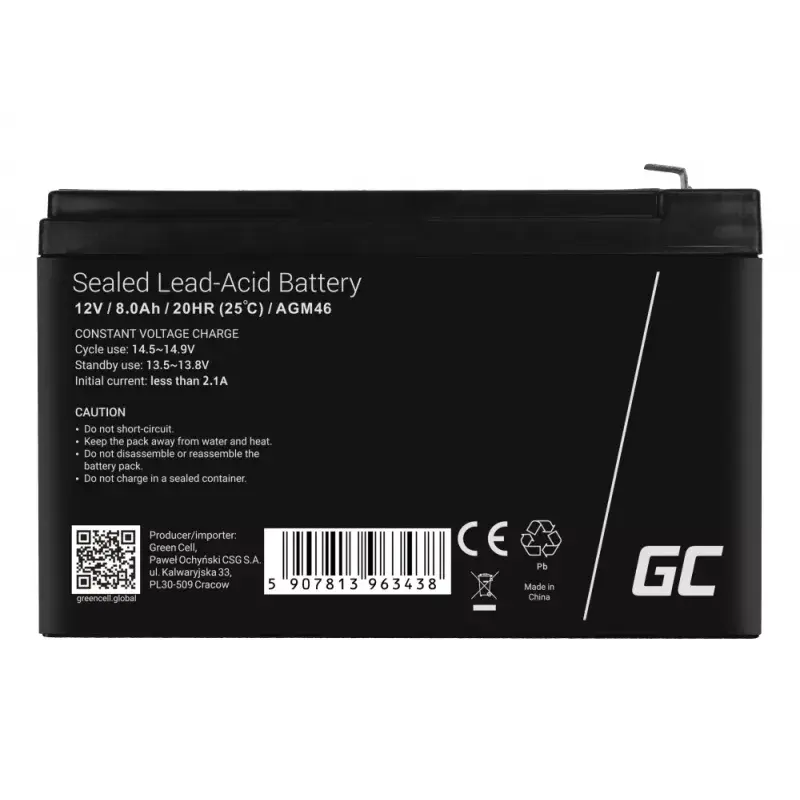 Akumulator żelowy 12V zielony Cell AGM46, 8000 mAh, 2,15 kg, VRLA