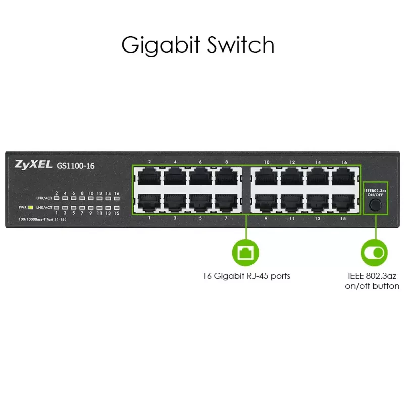 Zyxel GS1100-16 Niezarządzany przełącznik Gigabit Ethernet (10/100/1000)