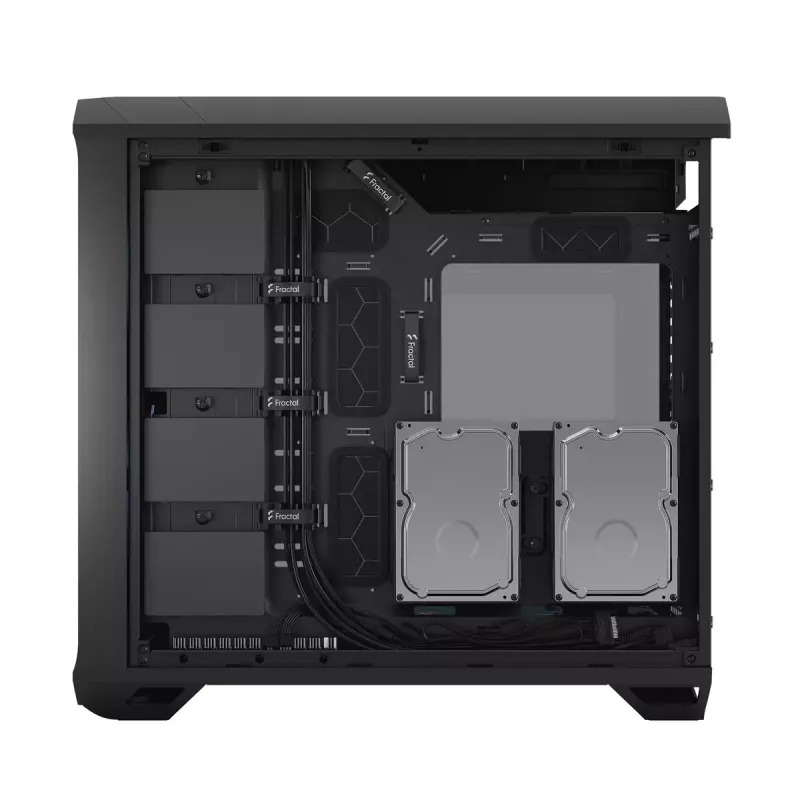 Obudowa PC Tower Fractal Design Torrent Tower Black — obsługuje ATX/EATX/ITX, 2x wentylatory 180mm z przodu, 2x zatoki 3,5 cala, 4x zatoki 2,5 cala, szkło hartowane