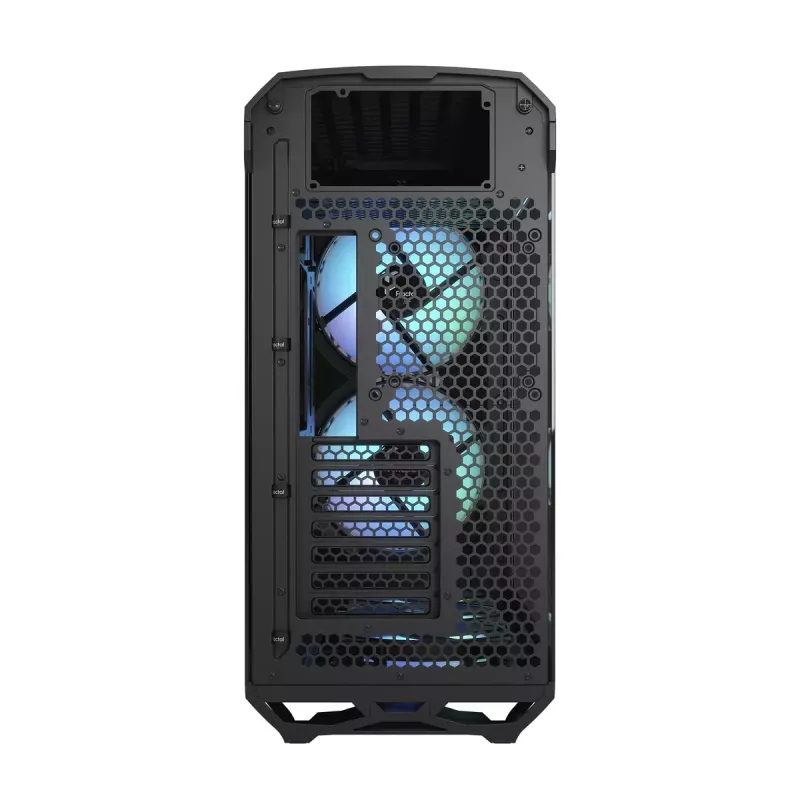 Obudowa PC Tower Fractal Design Torrent Tower Black — obsługuje ATX/EATX/ITX, 2x wentylatory 180mm z przodu, 2x zatoki 3,5 cala, 4x zatoki 2,5 cala, szkło hartowane