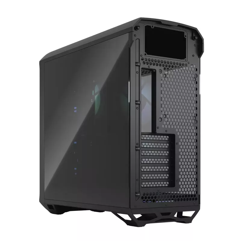 Obudowa PC Tower Fractal Design Torrent Tower Black — obsługuje ATX/EATX/ITX, 2x wentylatory 180mm z przodu, 2x zatoki 3,5 cala, 4x zatoki 2,5 cala, szkło hartowane