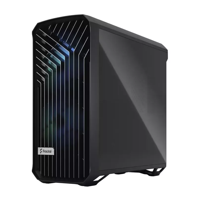 Obudowa PC Tower Fractal Design Torrent Tower Black — obsługuje ATX/EATX/ITX, 2x wentylatory 180mm z przodu, 2x zatoki 3,5 cala, 4x zatoki 2,5 cala, szkło hartowane
