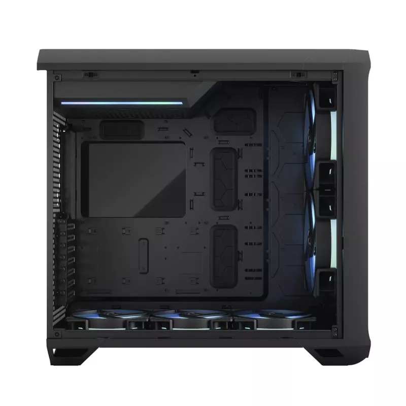 Obudowa PC Tower Fractal Design Torrent Tower Black — obsługuje ATX/EATX/ITX, 2x wentylatory 180mm z przodu, 2x zatoki 3,5 cala, 4x zatoki 2,5 cala, szkło hartowane
