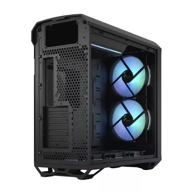 Obudowa PC Tower Fractal Design Torrent Tower Black — obsługuje ATX/EATX/ITX, 2x wentylatory 180mm z przodu, 2x zatoki 3,5 cala, 4x zatoki 2,5 cala, szkło hartowane