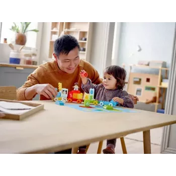 LEGO DUPLO pociąg z cyframi 10954 – pociąg edukacyjny z numerowanymi wagonikami do nauki liczenia i sortowania