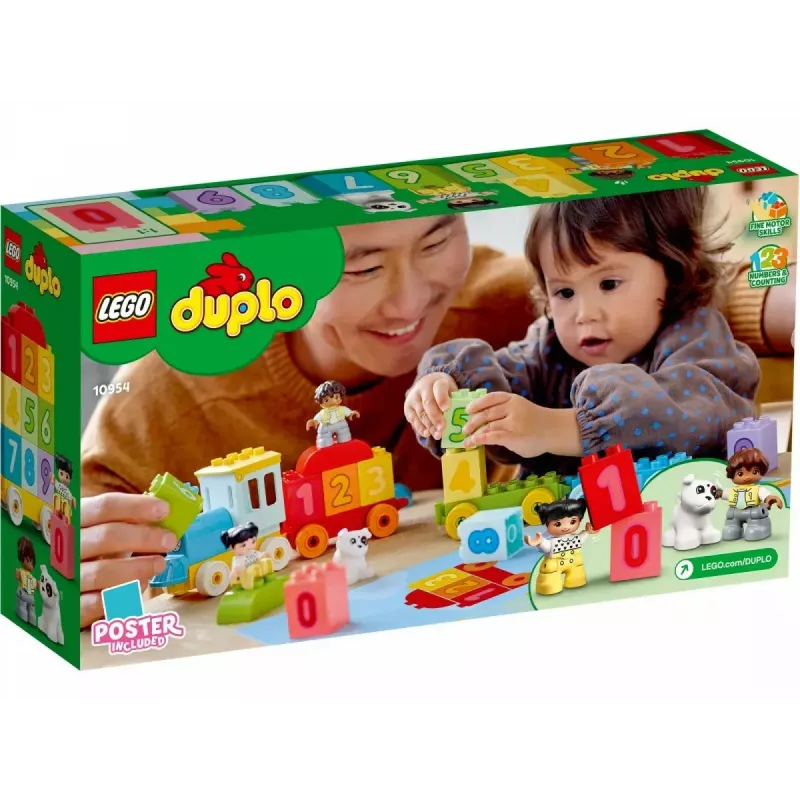 LEGO DUPLO pociąg z cyframi 10954 – pociąg edukacyjny z numerowanymi wagonikami do nauki liczenia i sortowania