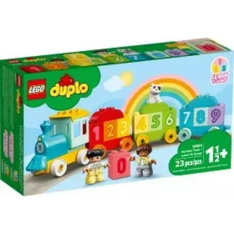 LEGO DUPLO pociąg z cyframi 10954 – pociąg edukacyjny z numerowanymi wagonikami do nauki liczenia i sortowania