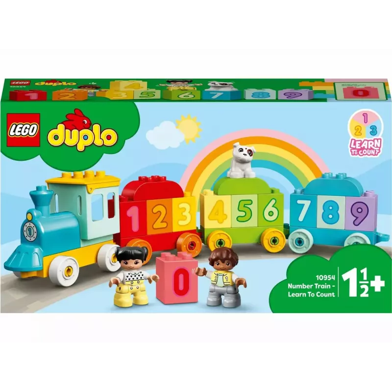 LEGO DUPLO pociąg z cyframi 10954 – pociąg edukacyjny z numerowanymi wagonikami do nauki liczenia i sortowania