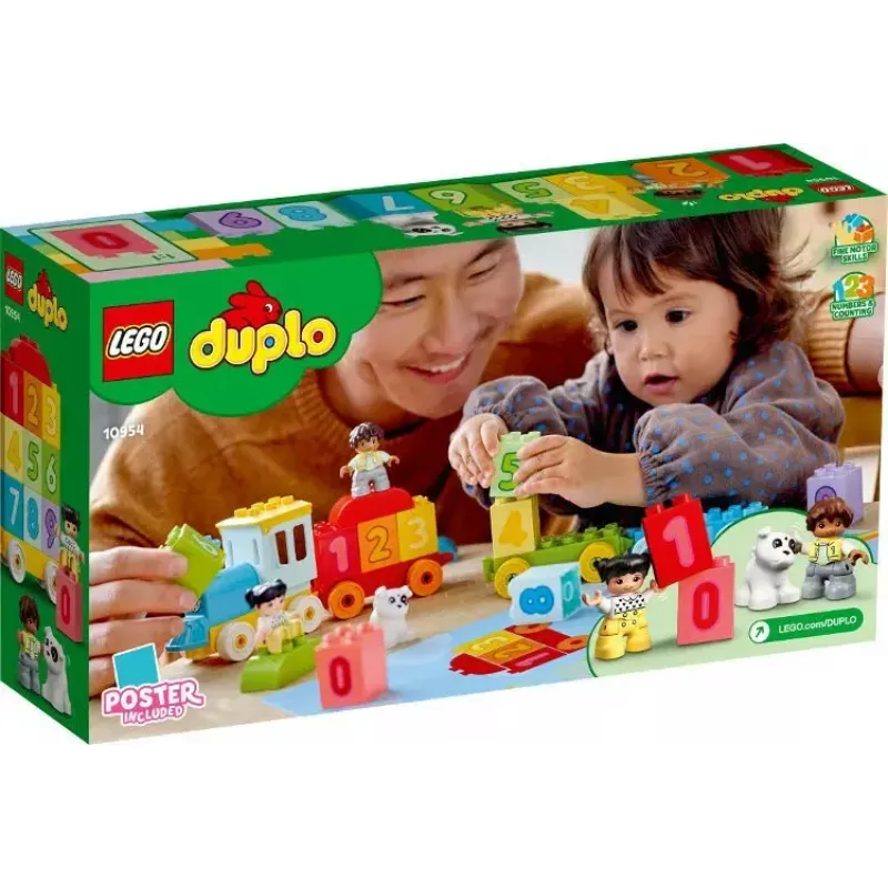 LEGO DUPLO pociąg z cyframi 10954 – pociąg edukacyjny z numerowanymi wagonikami do nauki liczenia i sortowania