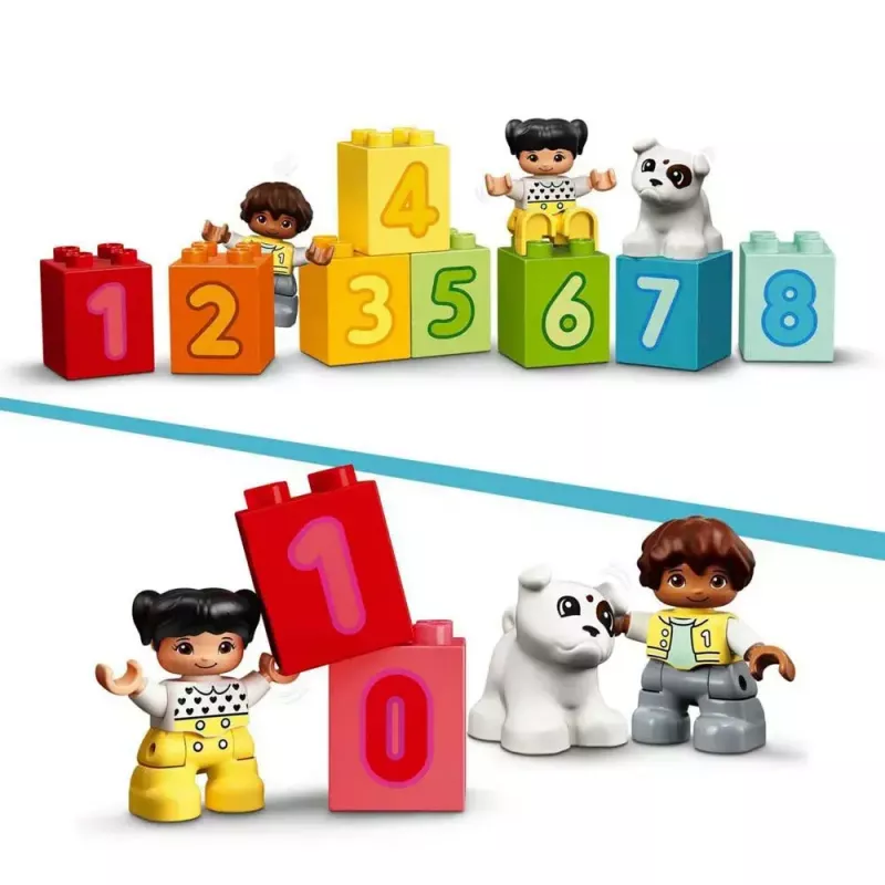 LEGO DUPLO pociąg z cyframi 10954 – pociąg edukacyjny z numerowanymi wagonikami do nauki liczenia i sortowania